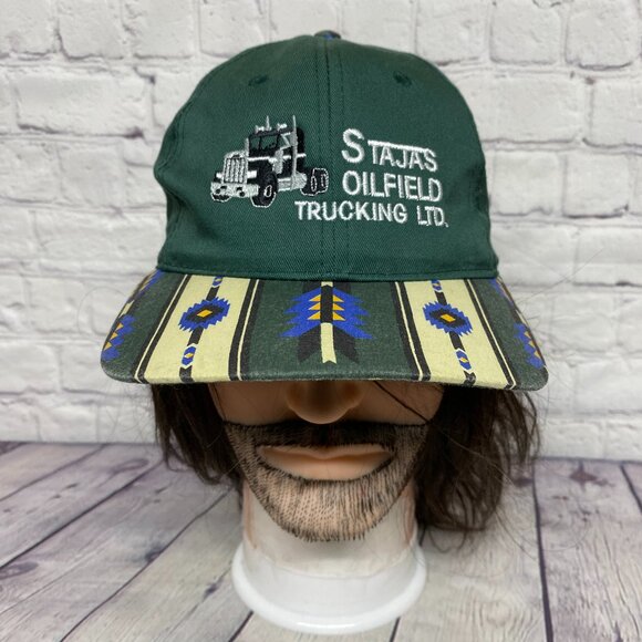 Vintage Trucker Hat Cap Strap Back Green STAJAS Oilfield Trucking Adjustable - Picture 1 of 8